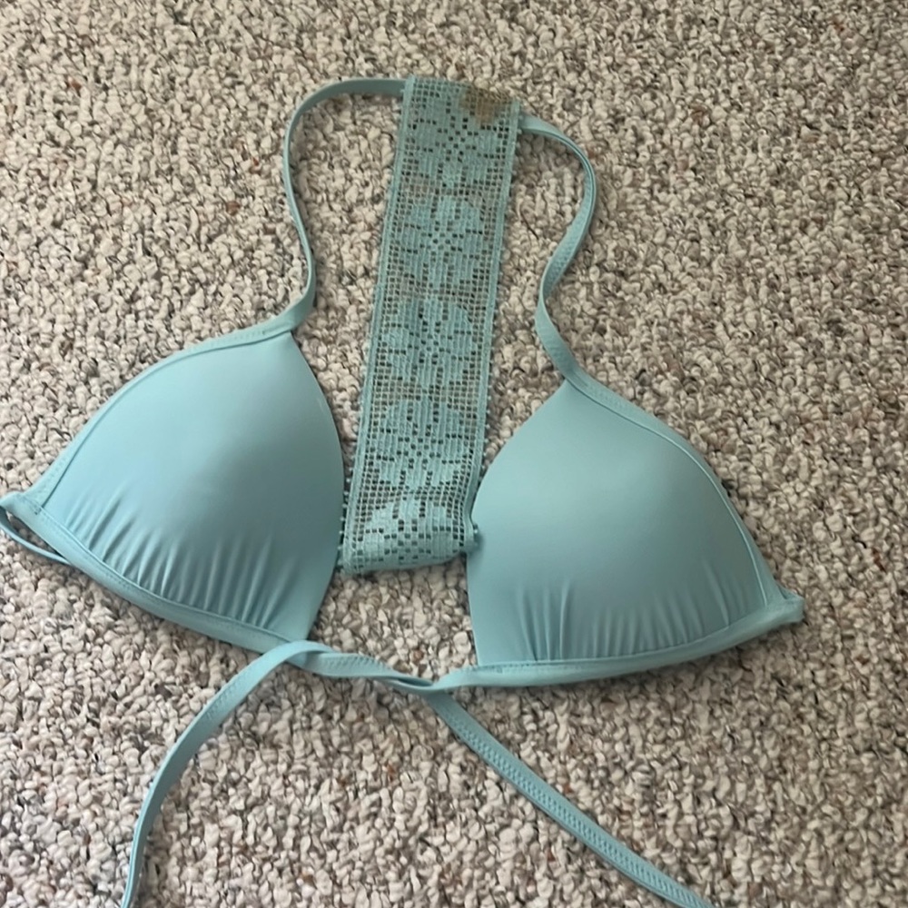 Blue front tie bikini top